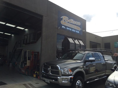 Todisco Plumbing branded truck at the workshop